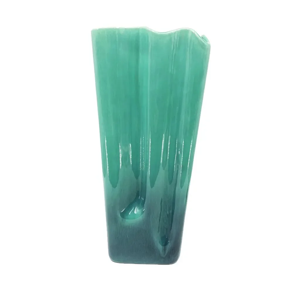 Large Mid-Century Seafoam Green Wavey Vase